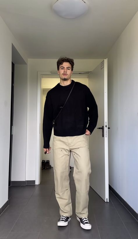 25 Year Old Male Outfits, Green Shirt Beige Pants Outfit, Men Monochrome Outfit Casual, Men’s Smart Casual Style 2024, Boyfriend Outfit Men Simple, Men Cream Pants Outfit, Hollister Men Outfits, Dinner Date Men Outfit, Mexico City Mens Fashion