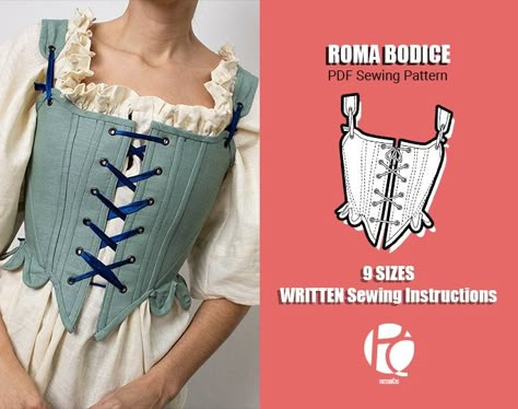 Corset Pattern. Renaissance Inspired Milkmaid Stay Bodice. 9 - Etsy Ren Faire Bodice Pattern, Eyelet Top Sewing Pattern, Free Corset Top Sewing Pattern, Medieval Corset Pattern, Vintage Corset Pattern, Historic Sewing Patterns, How To Sew A Bodice, Stays Sewing Pattern, Chemise Pattern Free