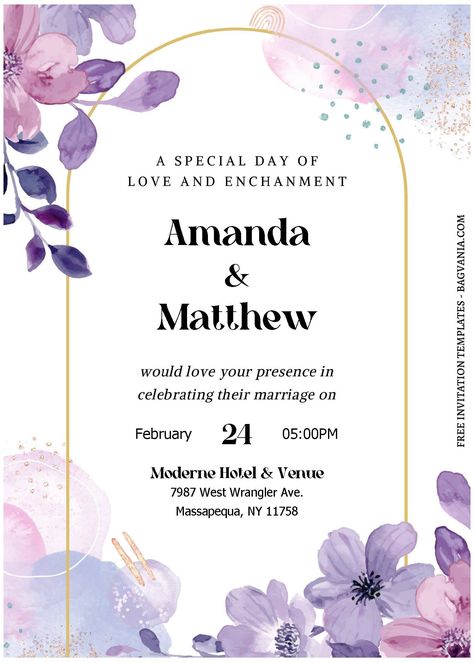 Get (Free Editable PDF) Blush And Violet Floral Wedding Invitation Templates #free #freeinvitation2019 #birthday #disney #invitations #invitationtemplates Marriage Cards, Mint Plants, Purple Wedding Invitations, Kinds Of Colors, Free Invitation Templates, Create Invitations, Personalized Invitations, Lavender Flowers, Floral Invitation