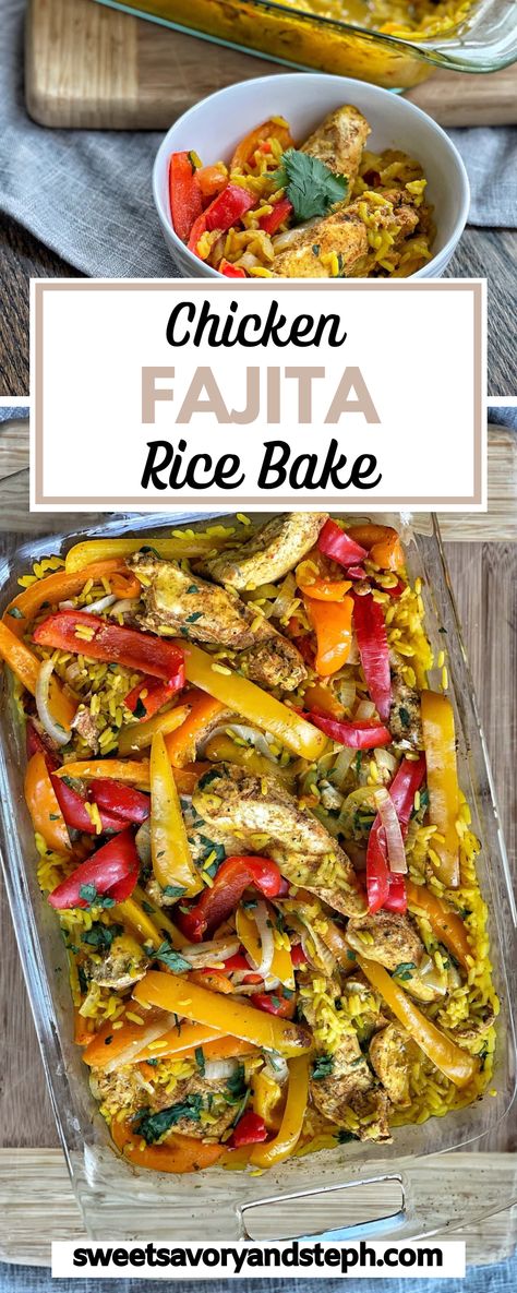 Fajita Baked Chicken With Rice, Chicken Fajitas Baked In Oven, Chicken And Rice Fajitas, Chicken Fajitas Rice Bake, Chicken Vegetable Rice Bake, Ww Main Dish Recipes, Chicken Fajita Bake Meal Prep, Dump And Bake Chicken Fajita Casserole, Chicken And Rice Dinner Ideas Healthy