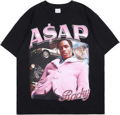 NAGRI Men's ASAP Rocky Cotton T-Shirt, black, m : Amazon.de: Clothing Asap Rocky Shirt, Asap Rocky T Shirt, Streetwear Shorts, Oversized Streetwear, Asap Rocky, Mens Sleeve, Black Graphic Tees, Street Look, Tee Shirt Homme