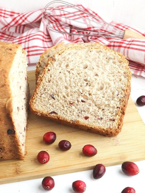 Cranberry Bread Machine Recipes, Cranberry Pecan Bread Recipe, Cranberry Pecan Bread, Yeast Bread Machine Recipes, Fresh Cranberry Muffins, Holiday Loaf, Bread In Bread Machine, Pecan Loaf, Cranberry Nut Bread