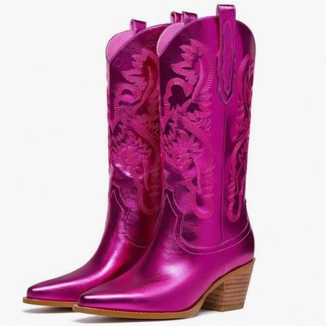 Pink boots Hot Pink Cowboy Boots, Hot Pink Cowgirl Boots, Pink Cowboy Boots, Pink Cowgirl Boots, Cowboy Boots For Women, Classic Embroidery, Pink Cowboy, Metallic Boots, Boot Pulls