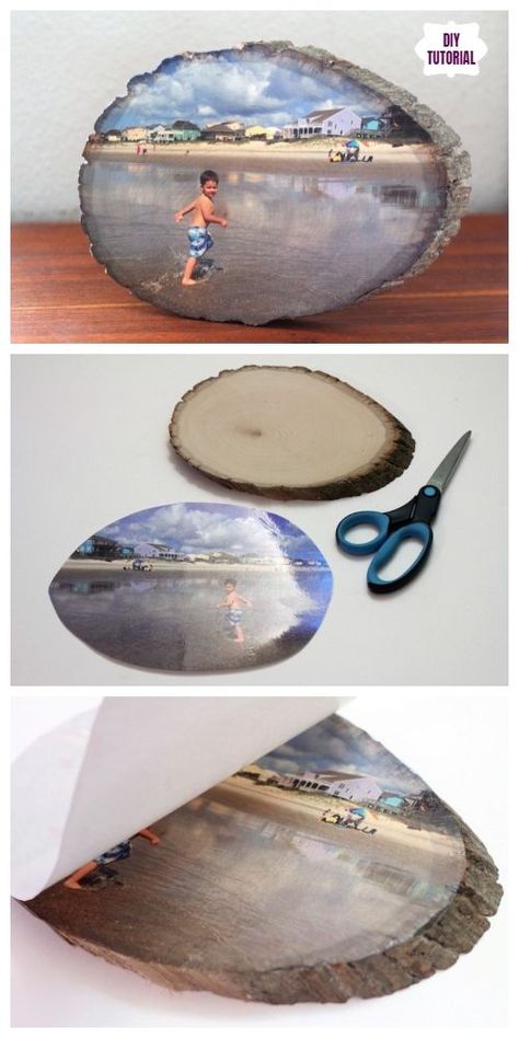 Easiest Way to Transfer Photo Onto Wood Slice DIY Tutorial - Video Picture On Wood Diy, Wood Slice Diy, Photo Onto Wood, Photo Transfer To Wood, Wood Transfer, Mod Podge Crafts, Foto Transfer, Wood Slice Crafts, Wood Burning Crafts