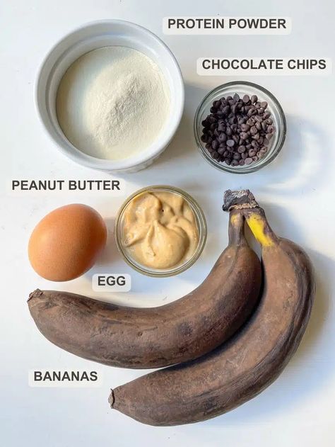 Flourless Banana Protein Muffins Protein With Banana, Banana Muffins Protein Powder, Protein Muffins With Bananas, Protein Banana Chocolate Muffins, Chocolate Protein Powder Banana Muffins, Protein Powder And Banana Recipes, Banana Bread Protein Powder, Banana And Protein Powder Recipes, Ripe Banana Protein Recipes