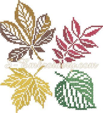 Leaves Cross Stitch, Sulaman Pita, Fall Cross Stitch, Unique Cross Stitch, Cross Stitch Tutorial, Crochet Leaf Patterns, Cross Stitch Pillow, Crochet Leaves, Cross Stitch Supplies