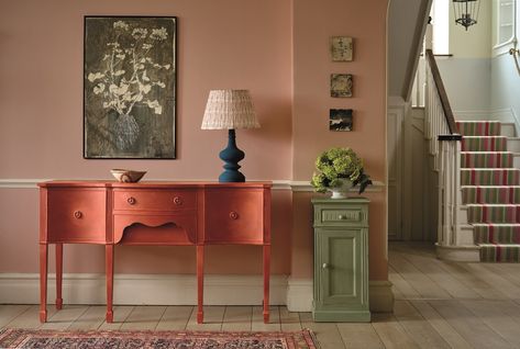 pink hallway What Is Chalk Paint, Vintage Paint Colors, Red Chalk Paint, Color Terracota, Hallway Flooring, Old Fireplace, Annie Sloan Paints, Hallway Furniture, Annie Sloan Chalk Paint