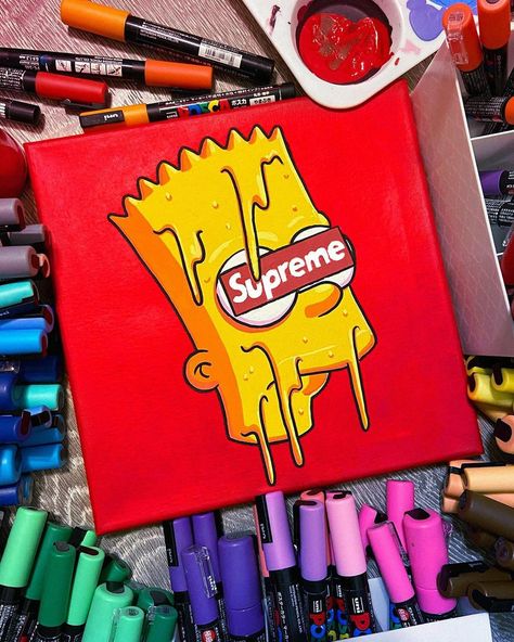 Drippy Paintings, Art Small Canvas, Doodle Canvas, Simpson Art, Doddle Art, Simpsons Drawings, Spongebob Painting, Simpsons Art, Cute Canvas Paintings