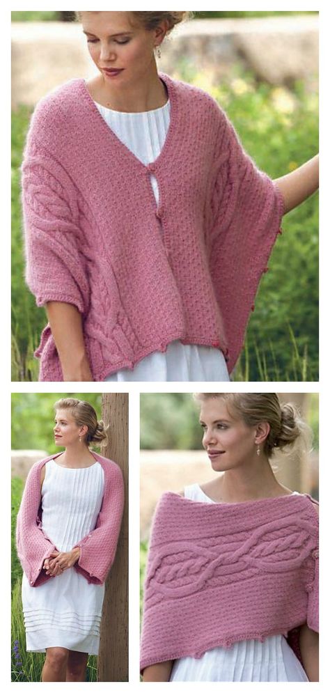 Sweater Scarf Pattern Free Knitting, Knit Shrug Pattern Free, Knitted Wrap Shrug Pattern, Scarf With Sleeves Knitting Pattern Free, Knitted Shrugs Free Patterns, Free Knit Poncho Pattern, Shrug Sweater Knit Pattern, One Size Knitted Winter Wraps, Poncho Knitting Patterns Free