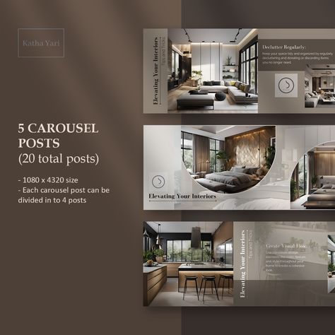 Interior Design Carousel Post, Elegant Social Media Design, Interior Design Instagram Post Ideas, Real Estate Carousel, Interior Design Social Media Posts, Carousel Post Instagram, Social Media Design Post, Post Template Instagram, Instagram Carousel Post