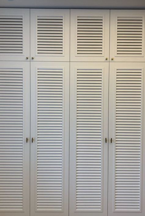 Louver Shutter Wardrobe, Shutter Wardrobe Doors, Shutter Cupboard Doors, Louvre Doors Wardrobe, Louvered Cabinet Doors, Shutter Wardrobe Designs, Shutter Door Ideas, Louvre Wardrobe, Closet Door Designs