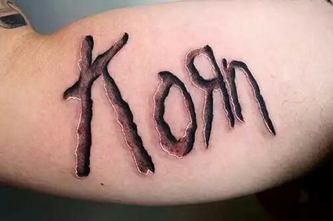 Korn Tattoo, Korn Logo, Abstract Tattoo Ideas, Emo Tattoos, Brother Tattoos, Cool Wrist Tattoos, Scary Tattoos, Metal Tattoo, Red Tattoos