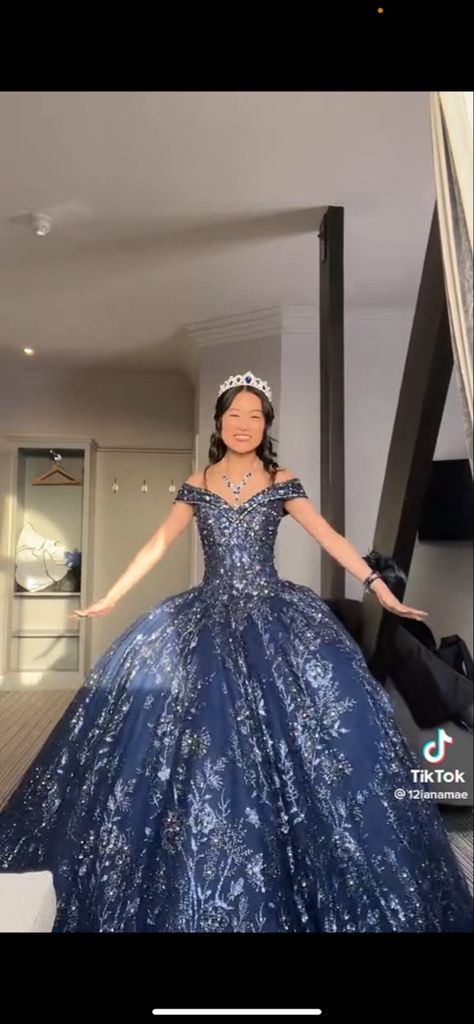 Under The Stars Quinceanera Theme, 18th Debut Ideas, Navy Blue Quinceanera Dresses, Royal Blue Quince, Quince Themes, Debut Dresses, Quinceanera Themes Dresses, Midnight Blue Dress, Debut Ideas