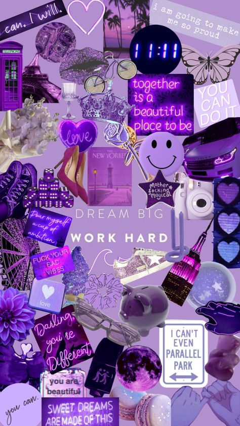 Purple vision board. #purpleaesthetic #purplecollage #moodboards #aesthetics #manifestationboard #manifestthatshit #purplevibes Vision Board Ideas Aesthetic Purple, Computer Lockscreen Aesthetic, Purple Vision Board Wallpaper, Purple Business Aesthetic, Vision Board Ideas Purple, Purple Vision Board Ideas, Vision Board Purple Aesthetic, Purple Vision Board Aesthetic, Purple Luxury Aesthetic