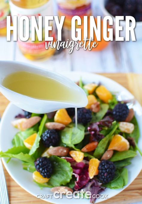 This honey ginger vinaigrette is a healthy substitution to using traditional salad dressing. Vinegrette Recipe, Cinnamon Dressing, Honey Salad Dressing, Traditional Salad, Blackberry Salad, Ginger Vinaigrette, Hearty Salad Recipes, Ginger Salad Dressings, Vinaigrette Salad