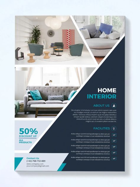 Modern Interior Flyer Design Template Interior Design Flyer, Design De Configuration, Architecture Brochures, Interior Design Portfolio Layout, Inmobiliaria Ideas, Standee Design, Interior Design Template, Pamphlet Design, Flyer Design Layout