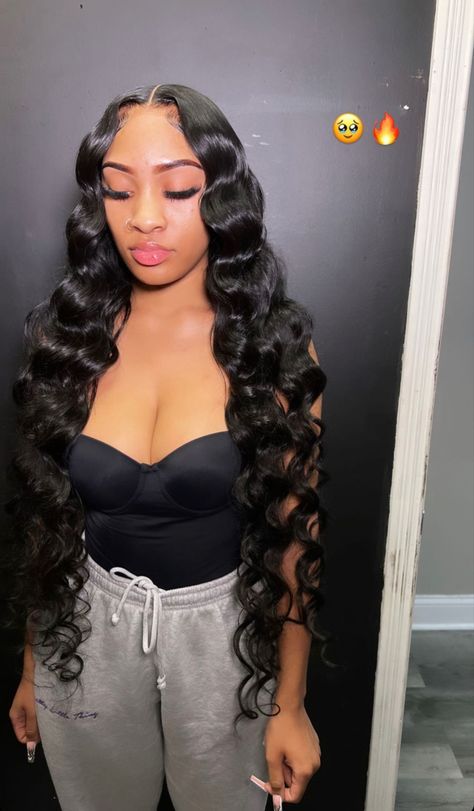 40 Inch Curly Wig, Wand Curls Black Women Middle Part, Middle Part Wand Curls Wig, Middle Part Quick Weave With Crimps, Crimp Sew In Weave Middle Part, Sew In With Crimps Middle Part, Body Wave Clip Ins, Middle Part With Crimps Black Women, Krimped Hairstyles Middle Part