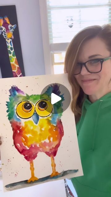 Owl Watercolor Easy, Watercolor Owls Simple, Whimsical Owl Art, Andrea Nelson Art Watercolor, Simple Painting For Kids, Easy Owl Painting, Goth Glue, Watercolor Animal Paintings, Andrea Nelson Art