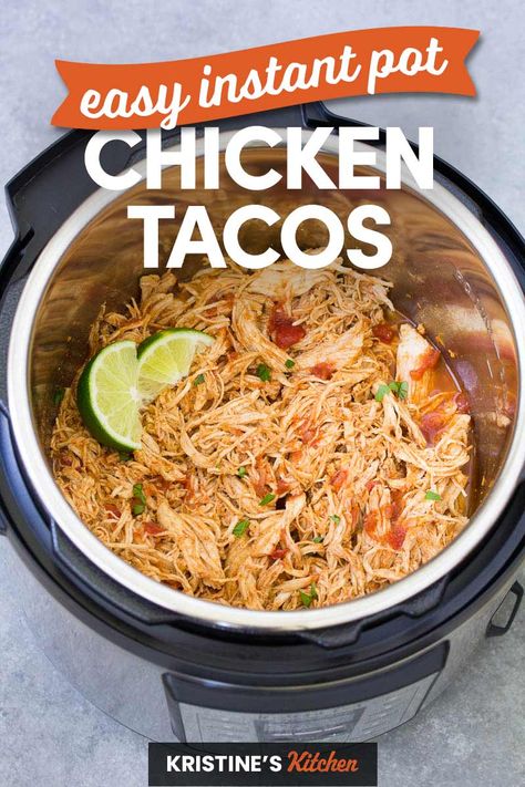 The best Instant Pot Chicken Tacos Recipe! With salsa chicken and simple seasonings, this recipe is quick and easy to make. Cook the chicken from fresh or frozen in your pressure cooker for these easy and delicious shredded chicken tacos! #chicken #chickentacos #instantpot Frozen Chicken Breast Instant Pot, Instant Pot Taco Chicken, Chicken Breast Instant Pot, Instant Pot Salsa, Instapot Meals, Taco Chicken, Mexican Shredded Chicken, Chicken Tacos Easy, Shredded Chicken Tacos