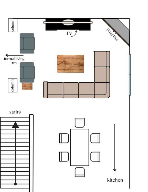 Arranging Living Room Furniture with a Corner Fireplace - Marissa Cal Home Large Living Room Corner Fireplace, Sectional With Corner Fireplace, Living Room Design Corner Fireplace, Living Room With A Corner Fireplace, Custom Corner Fireplace, Living Room Furniture Layout With Tv, Furniture Placement With Corner Fireplace, Square Living Room Layout With Tv, Tv Adjacent To Fireplace