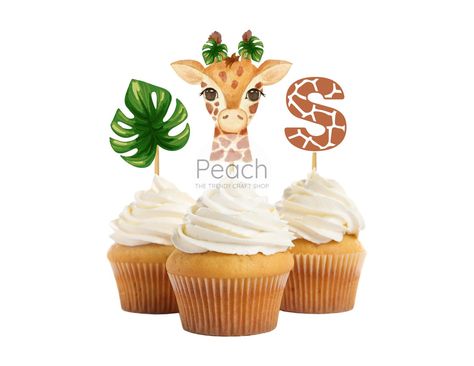 Product Details Giraffe Cupcake Toppers, Safari Cupcake Toppers, Jungle Cupcake Toppers, Baby Animals Cupcake Toppers, First Birthday Party, Baby Shower. Add a touch of whimsy to your celebration with these adorable Baby Giraffe Cupcake Toppers! Perfect for baby showers, first birthdays, and jungle-themed parties, these super cute toppers feature a charming watercolor giraffe design.  Giraffe Toppers are full-color,  printed on one side only using 67 lb premium cardstock, and the back is white. Each topper measures 2.75" W x 3" H and is attached to a wood toothpick.  The toppers are made from premium smooth cardstock paper. THEY ARE NOT LAMINATED, so placing them too close to the icing will damage the design. Please refer to the picture provided on the listing.  How Does It Work? Once I ha