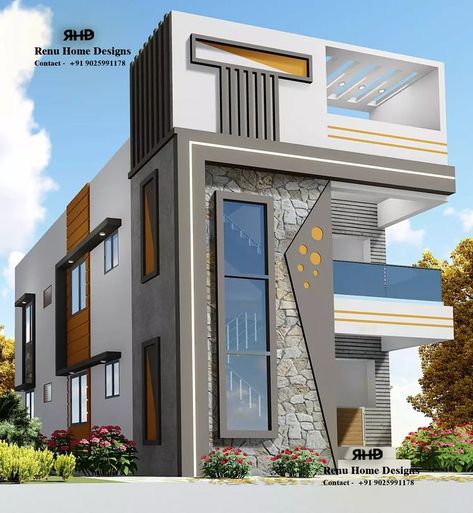 3 Floor Front Elevation Design Modern, Modern Building Elevation Residential, Mumty Elevation Design, Side Elevation Designs For House, Ground Floor Elevation, Elevation House, Front Building Design, Indian House Exterior Design, Plan 2d