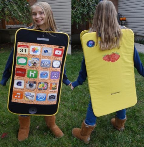 Yellow Cell Phone Costume with wallpaper Yellow Mobile Phone Bag As Gift, Iphone Costume Diy, Phone Costume, Unique Fancy Dress, Fancy Dress Costume Ideas, Iphone Costume, Fancy Dress Ideas For Kids, Costume Ideas For Boys, Dress Costume Ideas