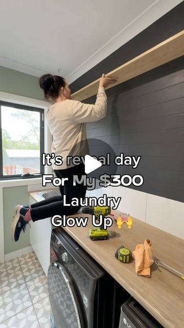 Mid Century Laundry Room, Stylish Shelves, Laundry/mudroom Ideas, No Upper Cabinets, Laundry Room Update, Laundry Makeover, Small Laundry Room Makeover, Laundry Room Wallpaper, Laundry Room Closet