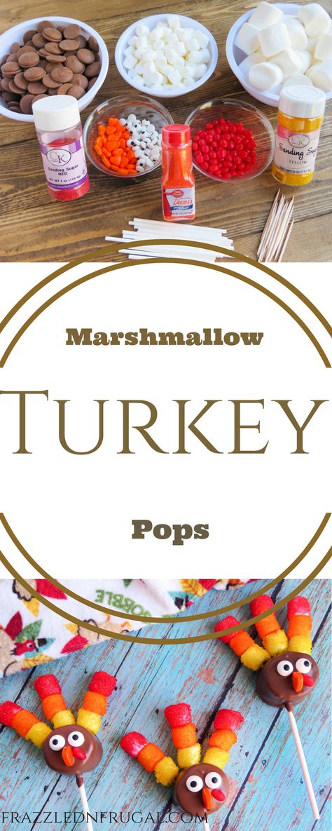 These simple marshmallow turkey pops are so easy the kids will want to help out. Add a little more color to your thanksgiving decor! Marshmallow Turkey, Thanksgiving Sweets, Best Thanksgiving Recipes, Thanksgiving Dinner Table, Thanksgiving Treats, Christmas Cookies Easy, Marshmallow Pops, Everyday Dishes, Thanksgiving Kids