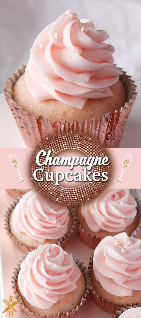 Bridal Shower Cupcakes Recipes, Cake And Cupcake Recipes, Cocktail Inspired Cupcakes, Lemon Champagne Cupcakes, Easy Elegant Cupcakes, Elegant Cupcake Recipes, Italian Cupcake Recipes, Bridal Shower Pastries, Cupcake Recipes Decorating