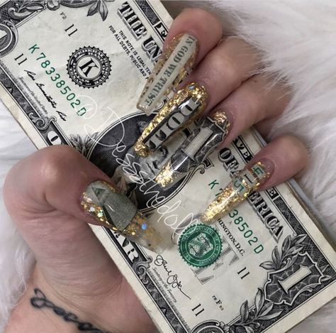 Raw Nails, Cardi B Nails, Gel Nails Long, Money Nails, Lux Life, Hippie Nails, Gold Nail, Gel Designs, Trendy Nail Art