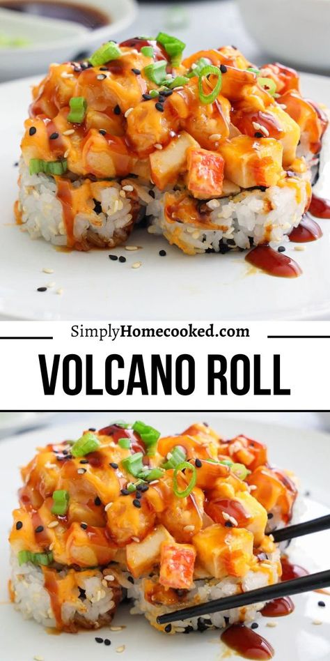 Breakfast Sushi Rolls, Spicy Shrimp Sushi Stacks, No Fish Sushi Recipes, Spicy Crunchy Tuna Roll, Crab Sushi Cups, Homemade Sushi Rolls Crab, Sushi Shrimp Recipes, Volcano Roll Sushi Bowl, Sushi With Crab Meat