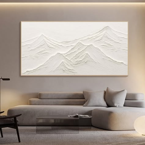 Original 3D White Mountain Painting on Canvas Framed Plaster - Etsy Living Room Decor Boho, Mountain Painting, Landscape Mountains, Boho Living Room Decor, Boho Room Decor, Colorful Abstract Painting, Textured Canvas Art, Boho Modern, Plaster Art