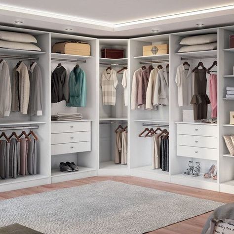 30 Well Organized Wardrobe Design Ideas ~ Matchness.com Vstupná Hala, Dressing Room Closet, Corner Wardrobe, Walking Closet, Dream Closet Design, Walk In Closet Design, Closet Organizing Systems, Closet Layout, Wardrobe Room