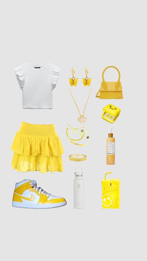 Yellow ☀️🪩 #preppy #ootd #outfitinspo #yellow Yellow Preppy Outfit, Preppy Outfits Yellow, Preppy Yellow, Yellow Preppy, Neon Yellow Outfit, Preppy Outfits Aesthetic, Preppy Shirt, Preppy Outfits For School, Spirit Week Outfits