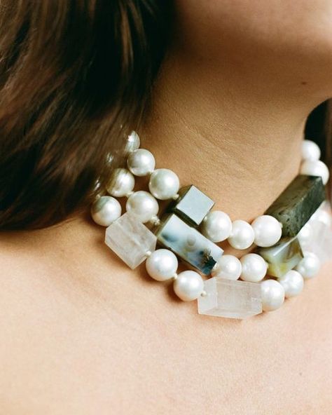 MONIES on Instagram: "Pearls and stone • 📷 @katrinemoebius Muse @joyleeonie • • • #monies #moniesjewelry #moniesjewellery #monies_official #necklace #oneofakind #handmade #handcrafted #handmadejewelry #handcraftedjewelry #statementjewelry #gemstonejewelry #gemstonejewellery #crystaljewelry #gemstone #jewelrydesigner #jewelry #jewels #jewelrydesign #oneofakindjewelry #mountaincrystal #crystals #pearlnecklace #pearl #agate" Monies Jewelry, Mountain Crystal, Couture Jewelry, Shell Jewelry, South Sea Pearls, Gold Design, Statement Jewelry, Crystal Jewelry, Handcrafted Jewelry