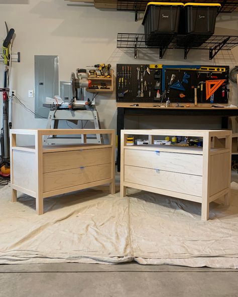 Custom Wood Furniture Bedroom, How To Build Night Stands, Diy Large Nightstand, Standalone Wardrobe Bedroom, How To Build A Nightstand With Drawers, Building Furniture Beginner Diy Projects, Wood Veneer Furniture Makeover, Diy Dresser And Nightstand, Build Bedroom Furniture