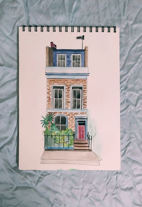 Building Watercolor Painting Easy, Watercolour Buildings Simple, Watercolor City Easy, Drawing Buildings Sketch Easy, Easy Building Drawings, Watercolor Art Buildings, Watercolor Architecture Simple, Watercolor Buildings Easy, Building Drawing Simple