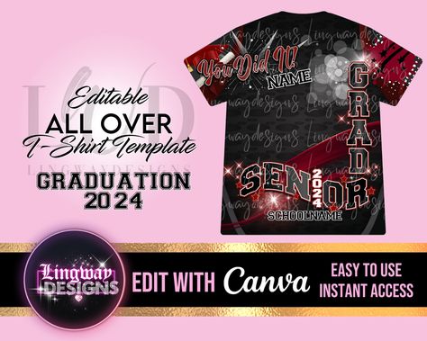 Burgundy Black Senior Class of 2024 Graduation All Over 3D Editable Template ADD Name Photos Mascot Grad T-shirt Senior Class Of 2024, 2024 Graduation, Name Photo, Graduation Celebration, Canva Pro, Class Of 2024, Canva Design, Grad Parties, Software Design