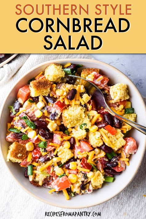 Southwest Cornbread Salad, Layered Cornbread Salad Recipe, Cornbread Salad With Ranch Dressing, Southern Cornbread Salad Paula Deen, Southern Living Cornbread Salad, Chili Cornbread Salad Taste Of Home, Southern Salads Deep South Dish, Tailgate Pasta Salad Recipes, Cornbread Salad Southern