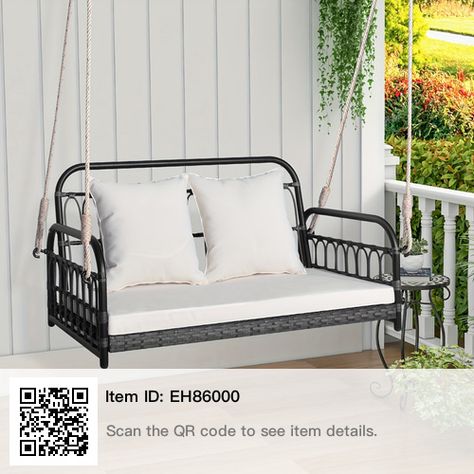 Front Porch Seating, Hanging Seat, Hanging Rope Chair, Small Porch Decorating, Front Porch Furniture, Front Porch Swing, Hanging Seats, Rattan Design, Wicker Loveseat