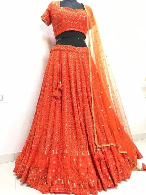 Buy Sabyasachi Orange Color Lucknowi Chikankari Indian Designer Online in India - Etsy Asain Wedding, Indian Designer Lehenga, Chikankari Lehenga, Lehenga Indian, Lehenga Bridesmaid, Indian Bridesmaids, Bridesmaid Lehenga, Lehenga Choli Wedding, Bridesmaid Saree