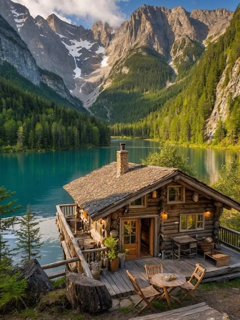 Mini Chalet, Tiny Log Cabins, Cozy Cabin In The Woods, Cute Cabins, Dream Beach Houses, Winter Cabin, Log Cabin Homes, Lake Cabins, Mountain Homes