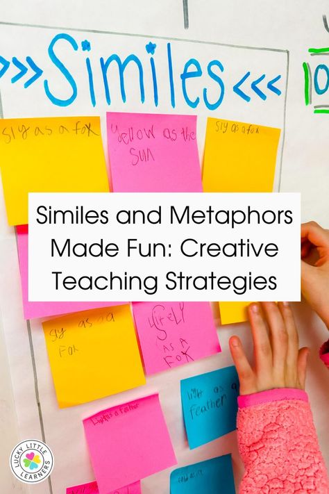 Transform language arts lessons with fresh approaches to teaching similes and metaphors! 📚✨ Discover innovative strategies that will engage your students and inspire their creative writing. Explore our teacher's guide to make figurative language fun and meaningful! Simile Lesson, Simile Activities, Metaphor Activities, Figurative Language Activity, Teaching Figurative Language, Similes And Metaphors, Happy As A Clam, 4th Grade Writing, 6th Grade Ela