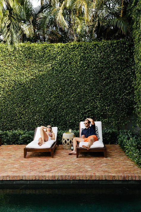 Living Fences, Tree Fence, Ivy Wall, Reclaimed Brick, Hanging Tree, Reflecting Pool, Pool Fence, Pool Patio, Green Wall