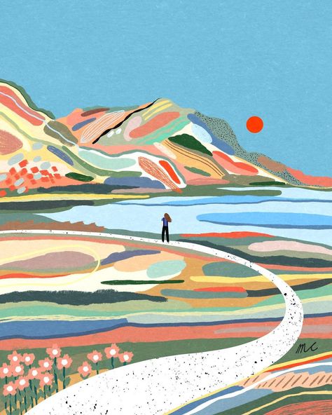 New Beginning Art, New Beginning Illustration, New Beginnings Illustration, A New Beginning, New Beginning, Ocean Landscape Illustration, Mountain Landscape Illustration, Marina Ester Castaldo, Illustration Landscape