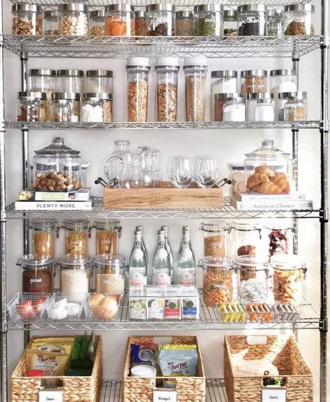 Build Your Own Pantry, Metal Shelves Kitchen, Ikea Omar, Tea Box Storage, Food Pantry Organizing, Pantry Remodel, Wire Shelving Units, Interior Design School, Tea Storage