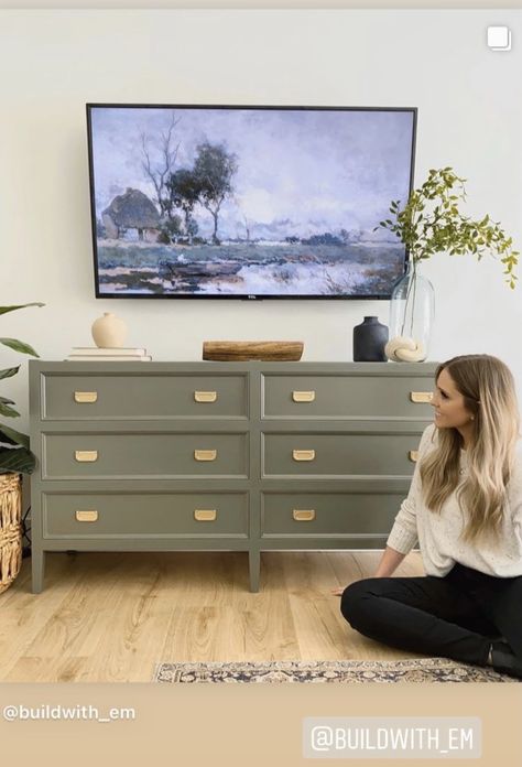 Decorating A Dresser Top With Tv, Style Dresser With Tv, Bedroom Dresser With Tv Above, Dresser Decor Bedroom With Tv Mounted, Dresser With Tv Decor, Bedroom Dresser Under Tv, Decorating Dresser Tops Bedroom, Decorating Dresser Tops, Dresser Styling With Tv