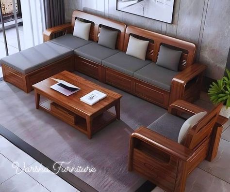 Wooden Sofa Set Designs Modern, Latest Wooden Sofa Set Designs, House Beautiful Living Rooms, Wooden Bedroom Furniture Sets, Pooja Door, Furniture Sets Design, Wooden Living Room Furniture, Latest Sofa, Wooden Couch