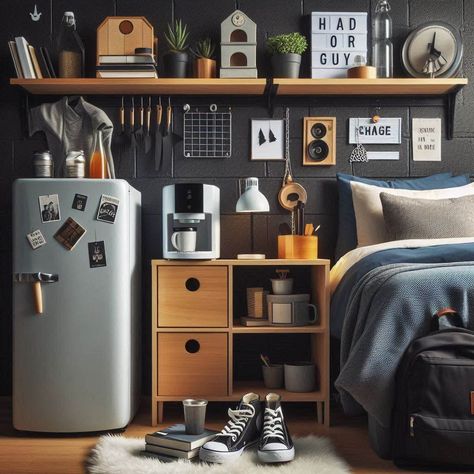 Dorm Ideas for Guys Guy Dorm, Boys Dorm Room, Dorm Room Storage, Study Nook, Photo Board, Dorm Ideas, High Quality Bedding, Multifunctional Furniture, Diy Holiday Decor